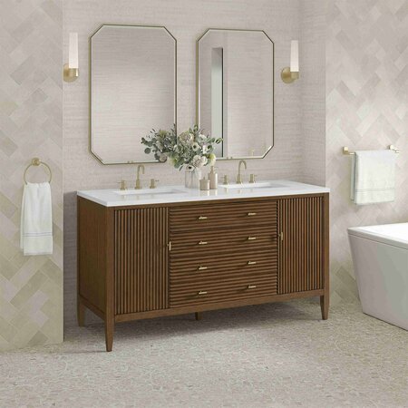 James Martin Vanities 60'' Double Vanity, Mid Century Walnut w/ 3 CM White Zeus Quartz Top 485-V60D-WLT-3WZ